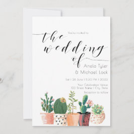 Wasserfarbenkaktus Sukkulente Typografie Hochzeit Einladung