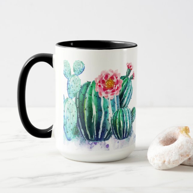 Wasserfarbenkaktus Tasse (Mit Donut)
