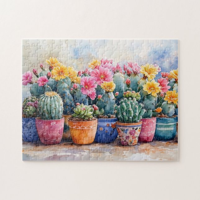 Wasserfarbenkaktus und Blume Puzzle (Horizontal)