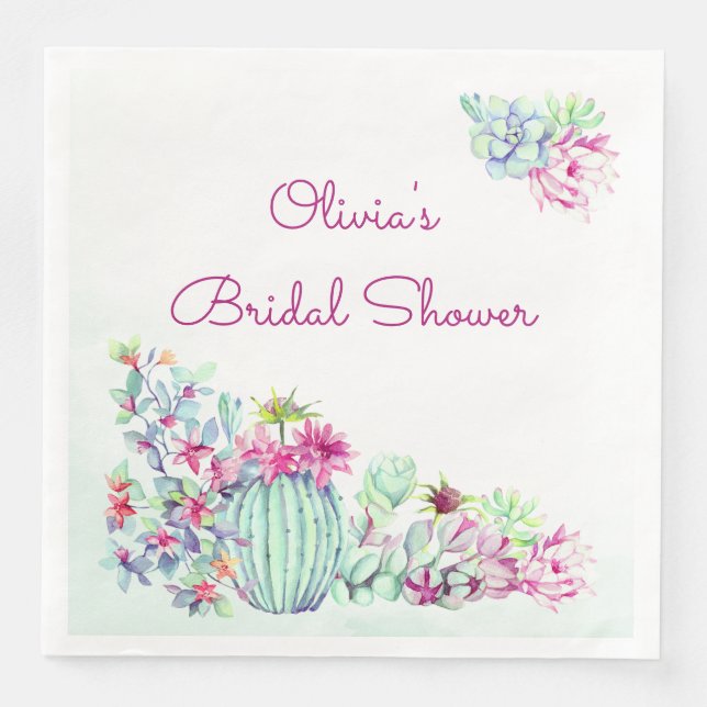 Wasserfarbenkaktus und Brautparty Serviette (Vorderseite)