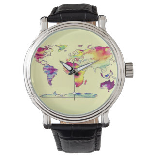Wasserfarbenkarte der Weltuhr Armbanduhr