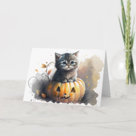Wasserfarbenkätzchen Kätzchen in einer Jack-o-Late Feiertagskarte