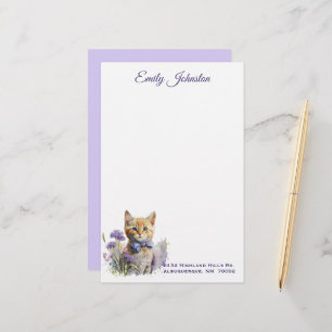 Wasserfarbenkatze in Blume Maßgeschneidertes Gesch Briefpapier