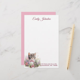 Wasserfarbenkatze in Blume Maßgeschneidertes Gesch Briefpapier