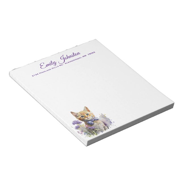 Wasserfarbenkatze in Blume Maßgeschneidertes Gesch Notizblock (angewinkelt)