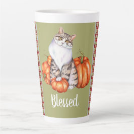 Wasserfarbenkatze und Pumpkins Seliger Erntedank Milchtasse