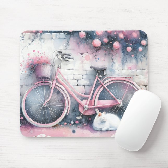 Wasserfarbenkatze und rosa Bike Mousepad (Mit Mouse)