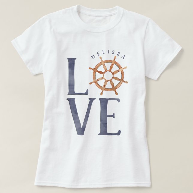 Wasserfarbenkennzeichnung der nautischen Liebe + S T-Shirt (Design vorne)