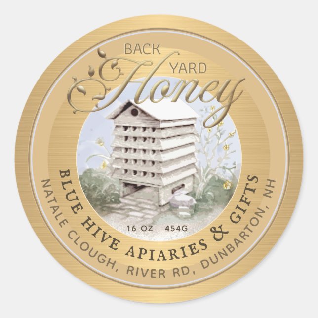 Wasserfarbenkep Metallic Gold Backyard Honey Label Runder Aufkleber (Vorderseite)