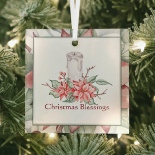 Wasserfarbenkerze und Poinsettie-Weihnachtscustom Ornament Aus Glas