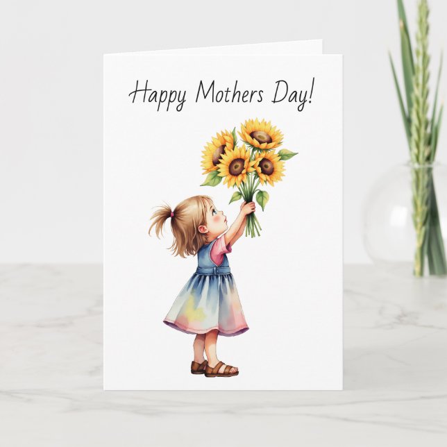 Wasserfarbenkind mit einem Blumenstrauß Dankeskarte (Vorderseite)