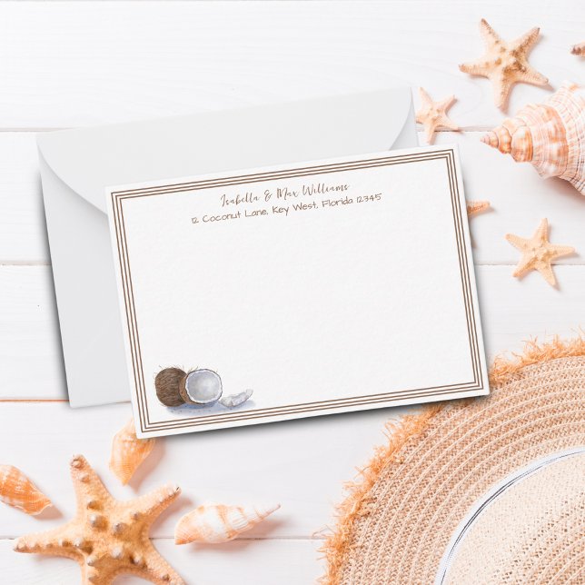 Wasserfarbenkokonuts Personalisiertes Geschirr Mitteilungskarte (Personalize your messages with this charming watercolor coconuts stationery note card.)