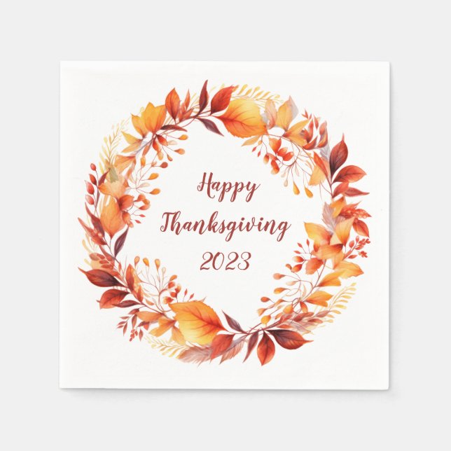 Wasserfarbenkranz aus bunten Herbstblättern Serviette (Vorderseite)