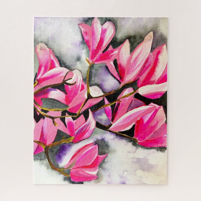 Wasserfarbenkunst der rosa Magnolie Puzzle (Vertikal)