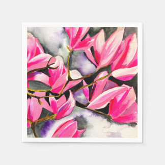 Wasserfarbenkunst der rosa Magnolie Serviette