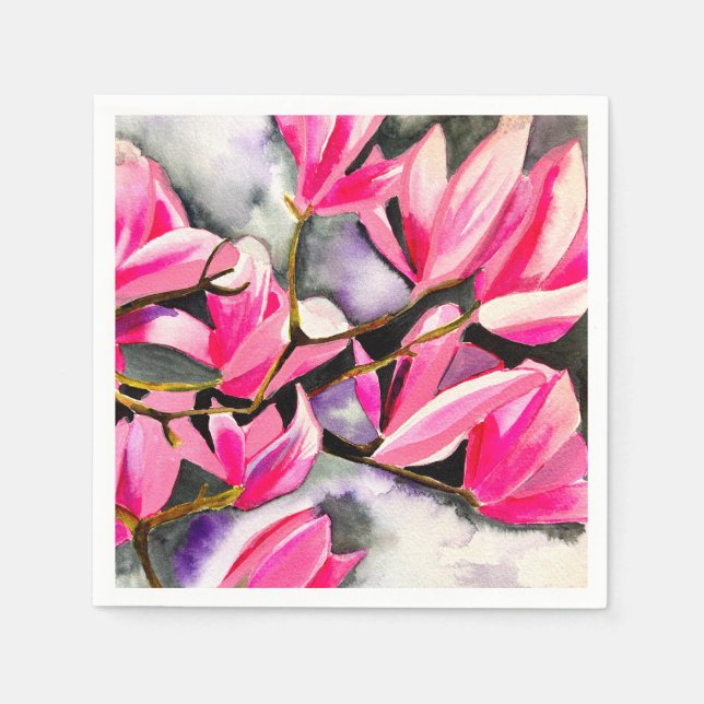 Wasserfarbenkunst der rosa Magnolie Serviette (Vorderseite)