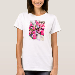 Wasserfarbenkunst der rosa Magnolie T-Shirt