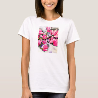 Wasserfarbenkunst der rosa Magnolie T-Shirt