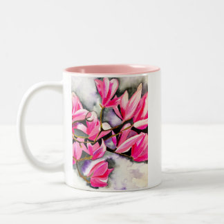Wasserfarbenkunst der rosa Magnolie Zweifarbige Tasse