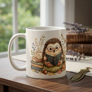 Wasserfarbenkunst Igel beim Lesen Kaffeetasse