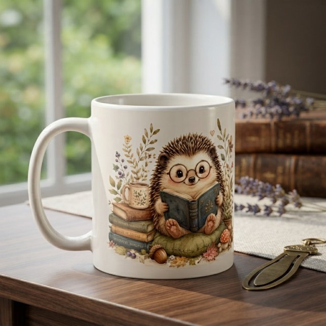 Wasserfarbenkunst Igel beim Lesen Kaffeetasse (Von Creator hochgeladen)