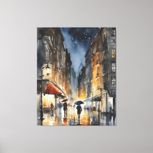 Wasserfarbenkunst in der Stadt Rainy Leinwanddruck