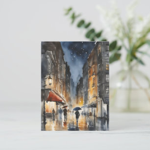 Wasserfarbenkunst in der Stadt Rainy Postkarte