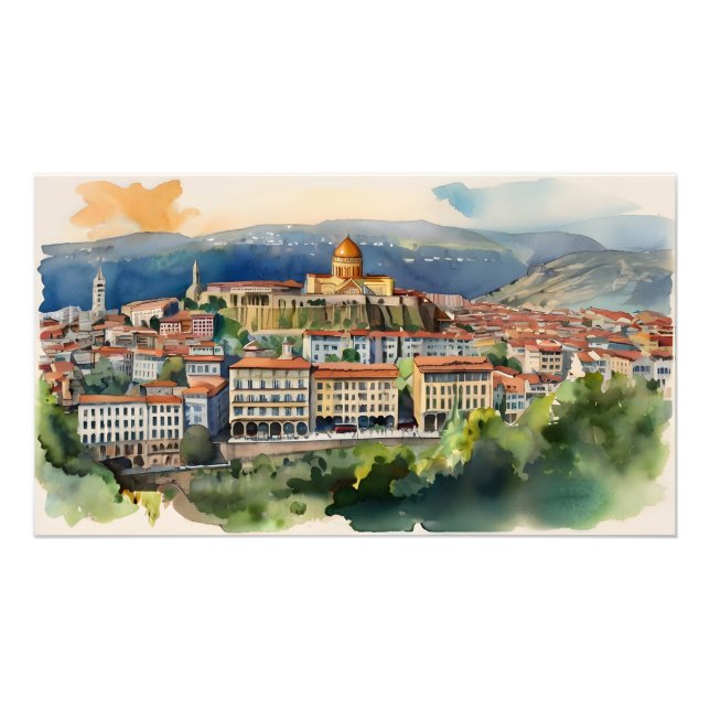 Wasserfarbenkunst Tiflis Fotodruck (Vorne)