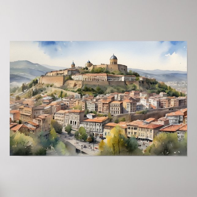 Wasserfarbenkunst Tiflis Poster (Vorne)