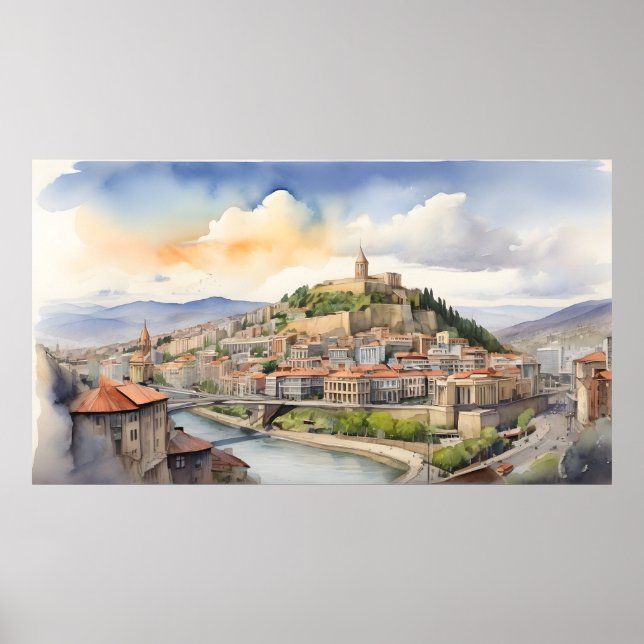 Wasserfarbenkunst Tiflis Poster (Vorne)