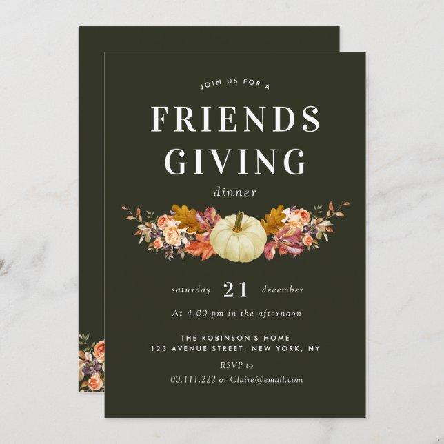 Wasserfarbenkürbis Einladung (Vorne/Hinten)