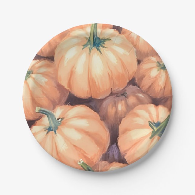Wasserfarbenkürbis Erntedank Halloween Pappteller (Vorderseite)