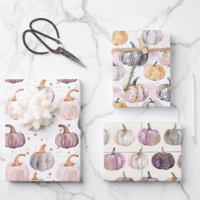 Wasserfarbenkürbis Fallmuster Geschenkpapier Set (Vorderseite)