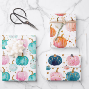 Wasserfarbenkürbis Fallmuster Geschenkpapier Set
