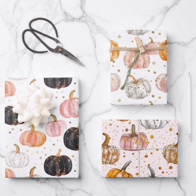 Wasserfarbenkürbis Fallmuster Geschenkpapier Set (Vorderseite)
