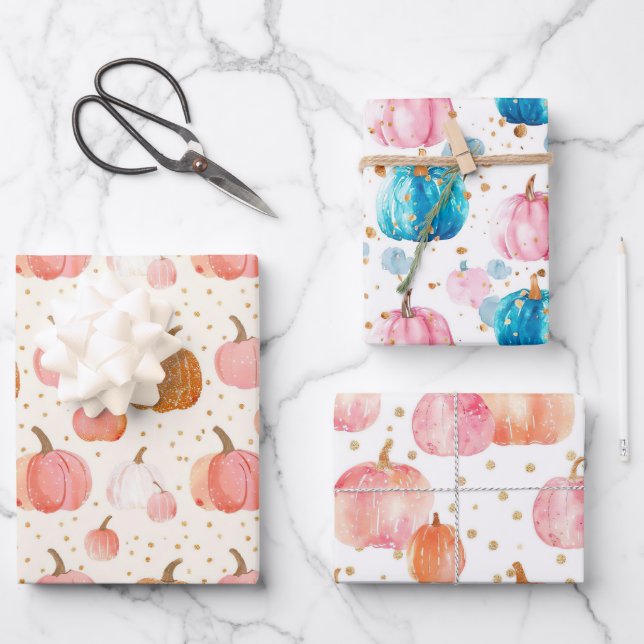 Wasserfarbenkürbis Fallmuster Geschenkpapier Set (Vorderseite)