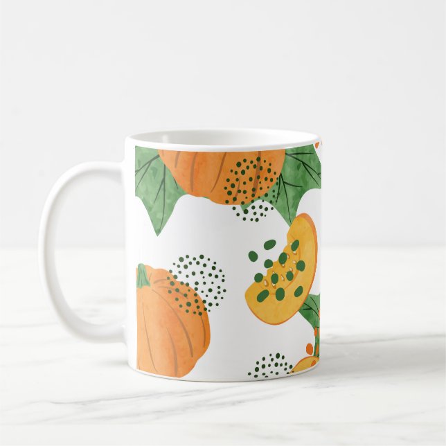 Wasserfarbenkürbis Gemüse: orange Nahtlos Kaffeetasse (Links)