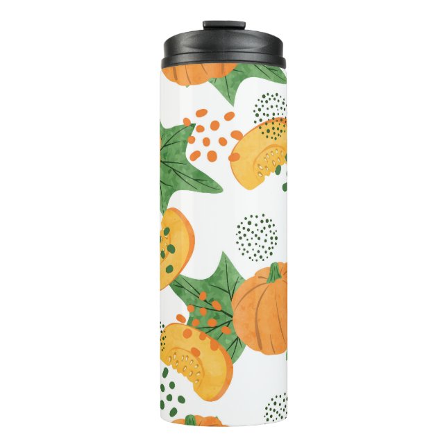 Wasserfarbenkürbis Gemüse: orange Nahtlos Thermosbecher (Vorderseite)