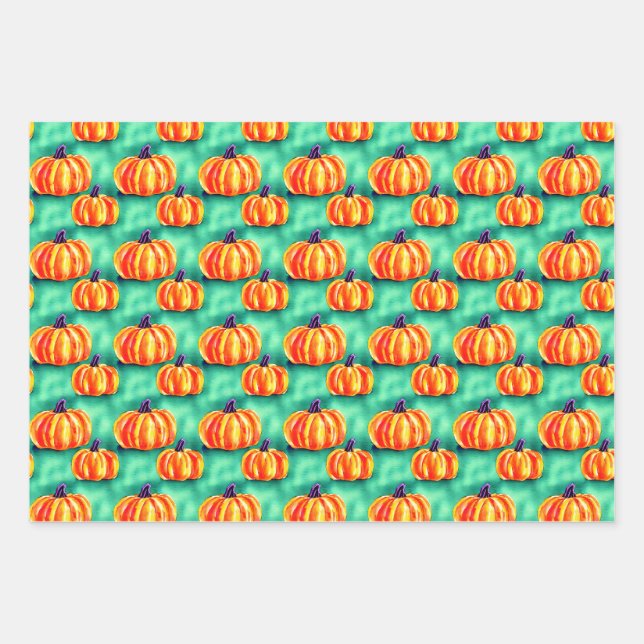 Wasserfarbenkürbis Halloween-Packung Geschenkpapier Set (Vorderseite)