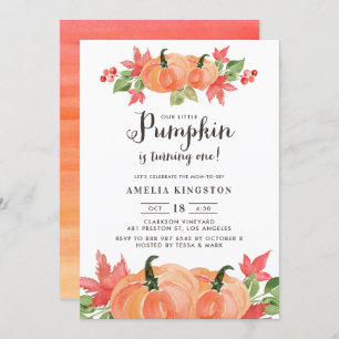Wasserfarbenkürbis Herbst erster Geburtstag Einladung