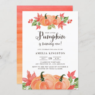 Wasserfarbenkürbis | Herbst erster Geburtstag Einladung