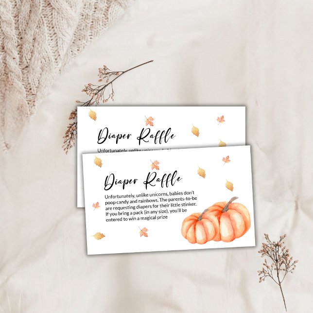 Wasserfarbenkürbis Herbstlaub Windelwanne Begleitkarte (Watercolor Pumpkin Fall Leaves Diaper Raffle Enclosure Card)