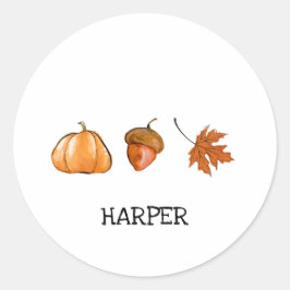 Wasserfarbenkürbis, Leaf und Acornfall Runder Aufkleber