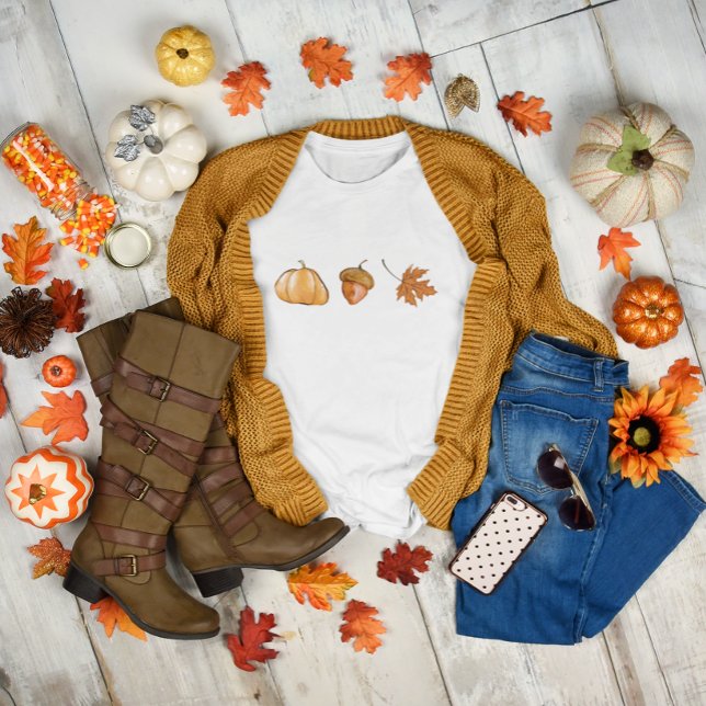 Wasserfarbenkürbis, Leaf und Acornfall T-Shirt (Watercolor Pumpkin, Leaf and acorn fall t-shirt.)