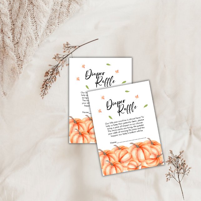 Wasserfarbenkürbis Windelpreiswascher Halloween Fa Begleitkarte (Watercolor Pumpkin Diaper Raffle Halloween Fall Enclosure Card)