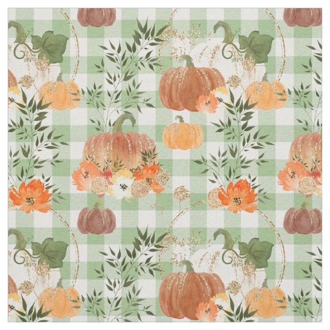 Wasserfarbenkürbis zu Green Gingham Stoff (Muster)