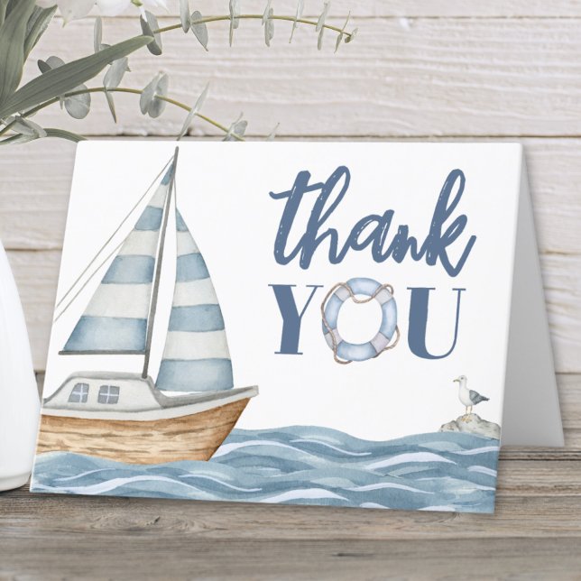 Wasserfarbenküste Nautischer Ozean Dankeskarte (Watercolor Coastal Nautical Ocean Thank You Card)