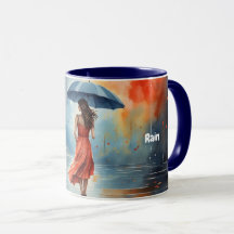 Wasserfarbenladenriff mit Regenschirm, Tasse Rotes