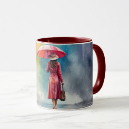 Wasserfarbenladenriff mit Umbrella-Gray-Dress-Tass Tasse
