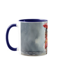 Wasserfarbenladine im Regenschirm Rote Tasse